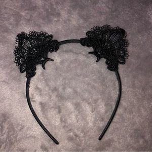 Exquisite Sweet Lace Cat Ears Headband Black-Plastic Halloween Costume